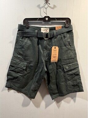 New Mens OTB Cargo Shorts Size 30 Green Slim Straight